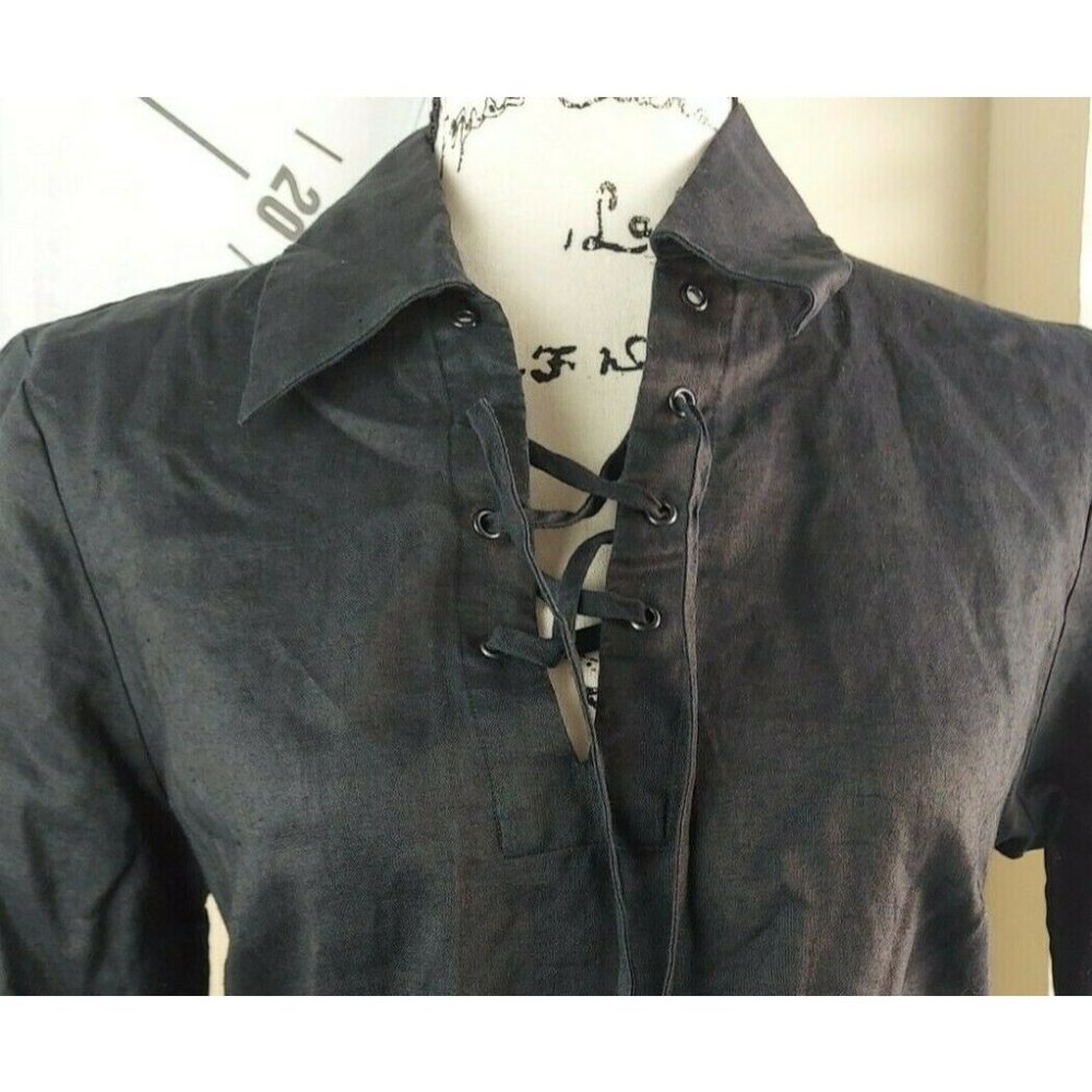 Allison Taylor Womens size Small Black Top Linen 3/4 Sleeve 100% linen EUC - Picture 2 of 8